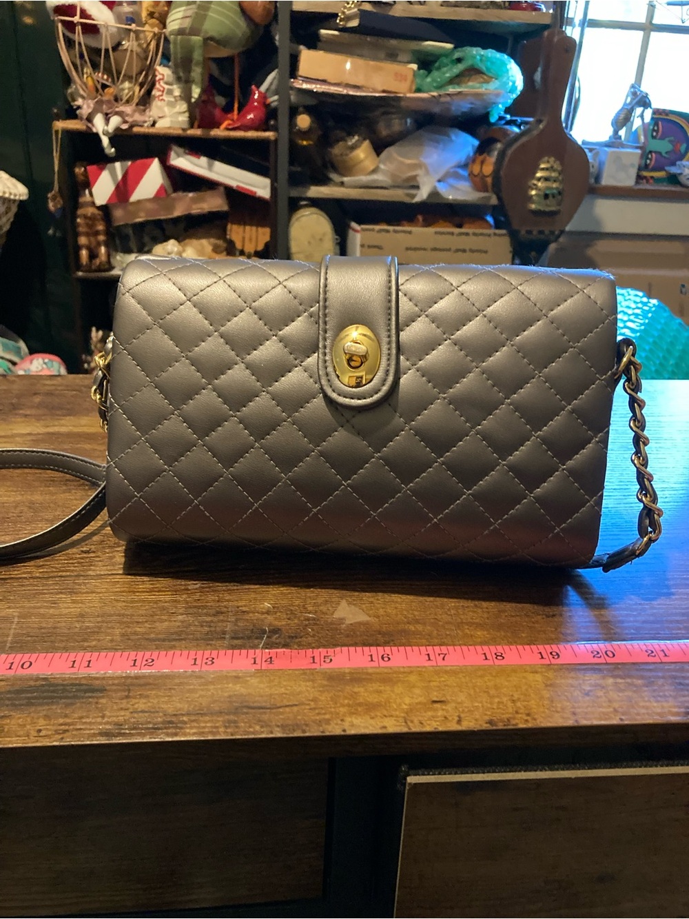 Vintage grey quilted barrel crossbody bag